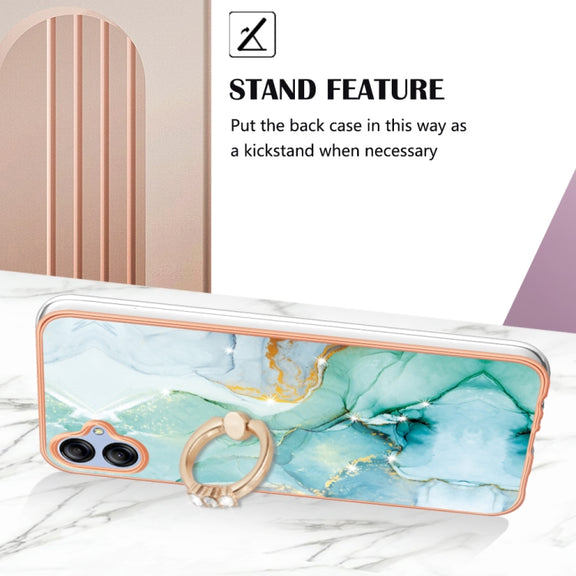 For Samsung Galaxy A04e Electroplating Marble IMD TPU Phone Case with Ring Holder(Green 003)