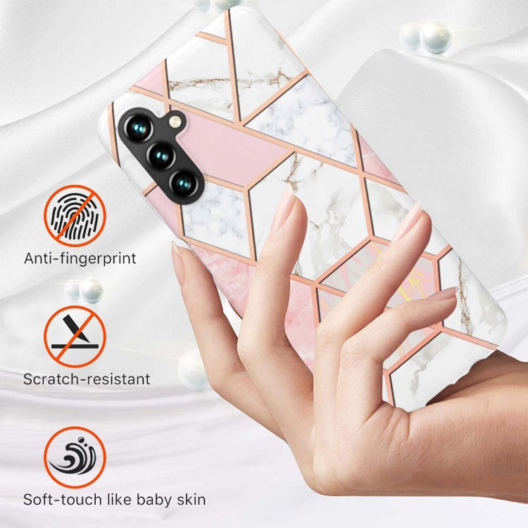 For Samsung Galaxy A34 5G Electroplating Splicing Marble TPU Phone Case(Pink White)