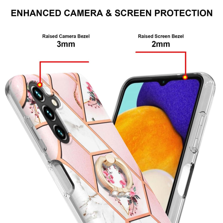 For Samsung Galaxy A54 5G Splicing Marble Flower IMD TPU Phone Case with Ring Holder(Pink Flower)