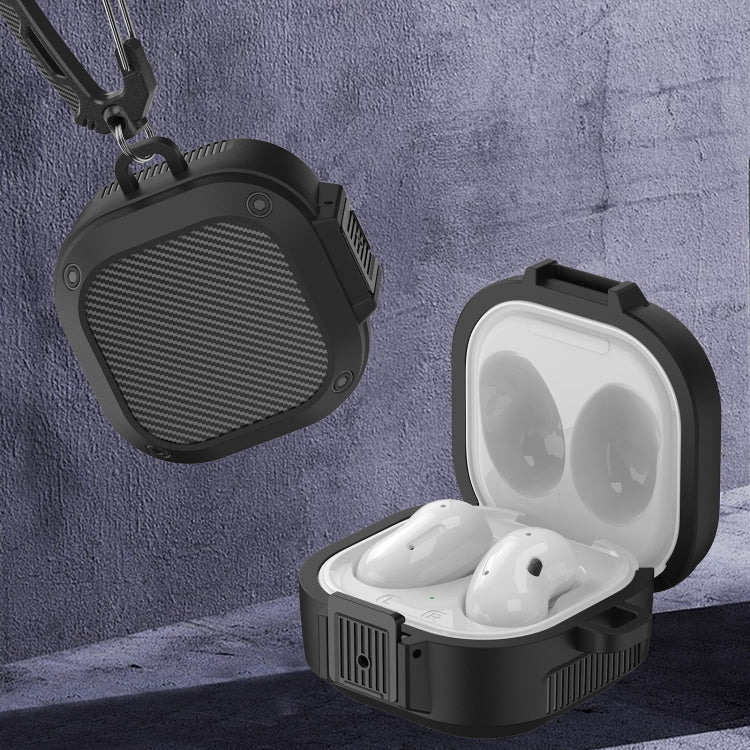 Wireless Earphones Silicone Case with Switch & Carabiner for Samsung Galaxy Buds Live / Buds2 / Buds Pro / Buds2 Pro(Dark Blue)