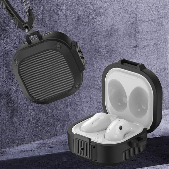 Wireless Earphones Silicone Case with Switch & Carabiner for Samsung Galaxy Buds Live / Buds2 / Buds Pro / Buds2 Pro(Dark Blue)