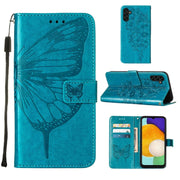 For Samsung Galaxy A34 5G Embossed Butterfly Leather Phone Case(Blue)