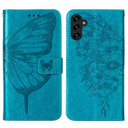 For Samsung Galaxy A34 5G Embossed Butterfly Leather Phone Case(Blue)