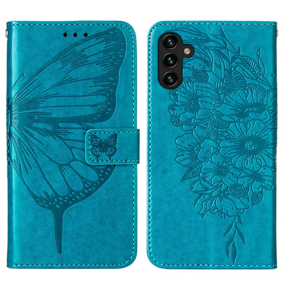 For Samsung Galaxy A34 5G Embossed Butterfly Leather Phone Case(Blue)