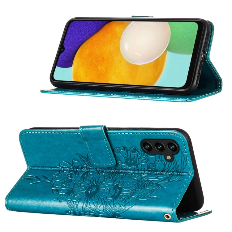 For Samsung Galaxy A34 5G Embossed Butterfly Leather Phone Case(Blue)