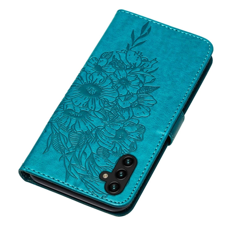 For Samsung Galaxy A34 5G Embossed Butterfly Leather Phone Case(Blue)