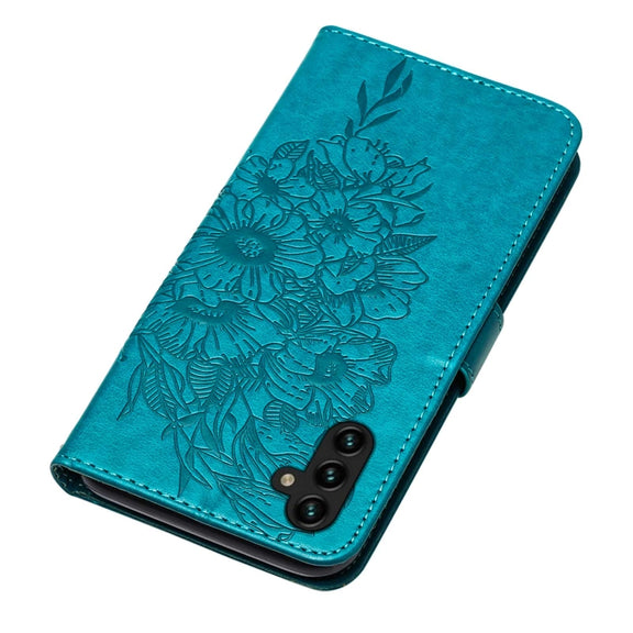 For Samsung Galaxy A34 5G Embossed Butterfly Leather Phone Case(Blue)