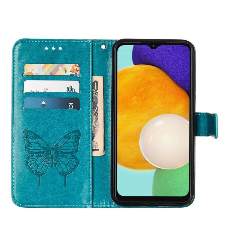 For Samsung Galaxy A34 5G Embossed Butterfly Leather Phone Case(Blue)