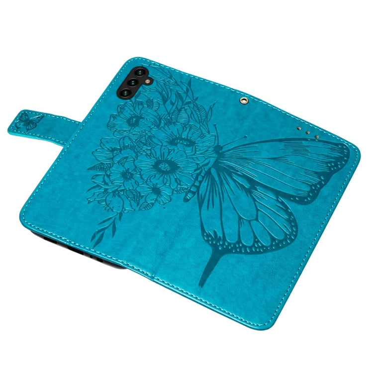 For Samsung Galaxy A34 5G Embossed Butterfly Leather Phone Case(Blue)