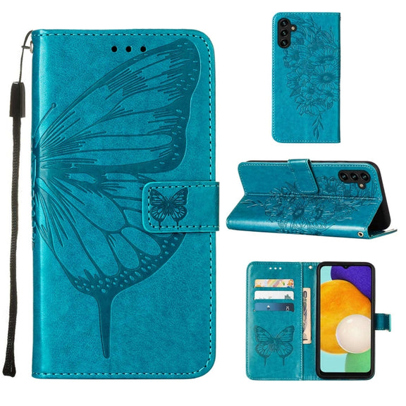 For Samsung Galaxy A34 5G Embossed Butterfly Leather Phone Case(Blue)