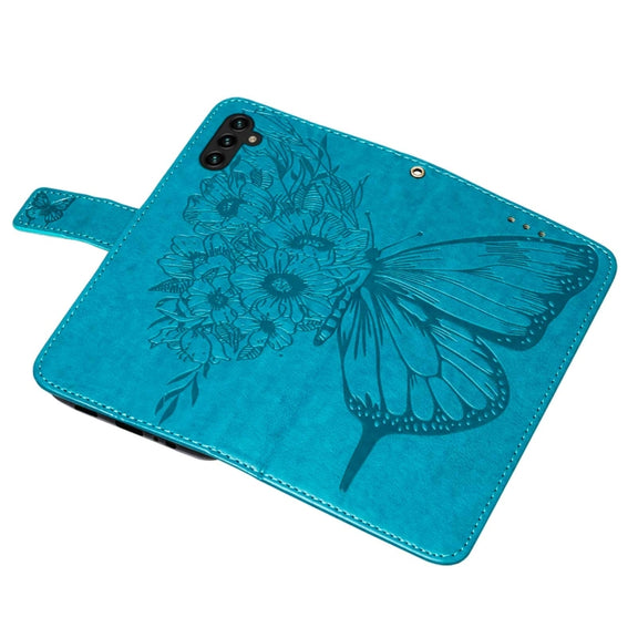 For Samsung Galaxy A34 5G Embossed Butterfly Leather Phone Case(Blue)