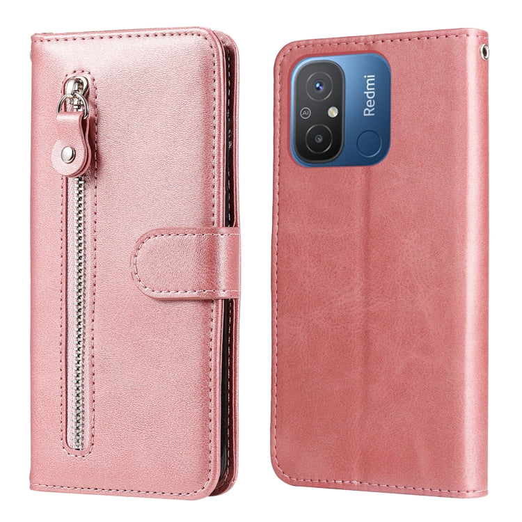 For Xiaomi Redmi 11A 4G/12C Calf Texture Zipper Leather Phone Case(Rose Gold)