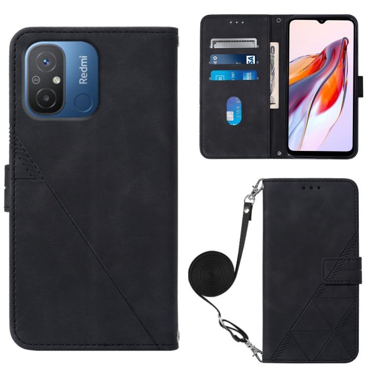 For Xiaomi Redmi 12C / Redmi 11A 4G Global Crossbody 3D Embossed Flip Leather Phone Case(Black)