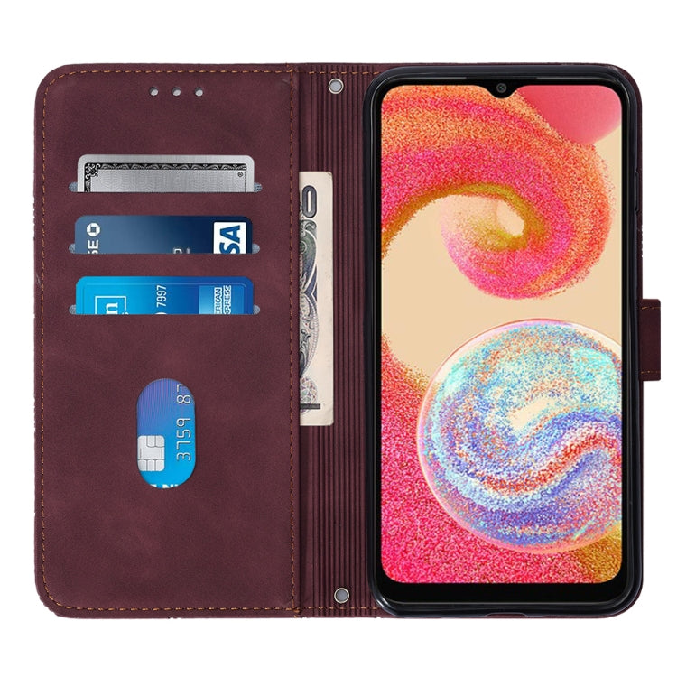 For Samsung Galaxy A04e Crossbody 3D Embossed Flip Leather Phone Case(Wine Red)