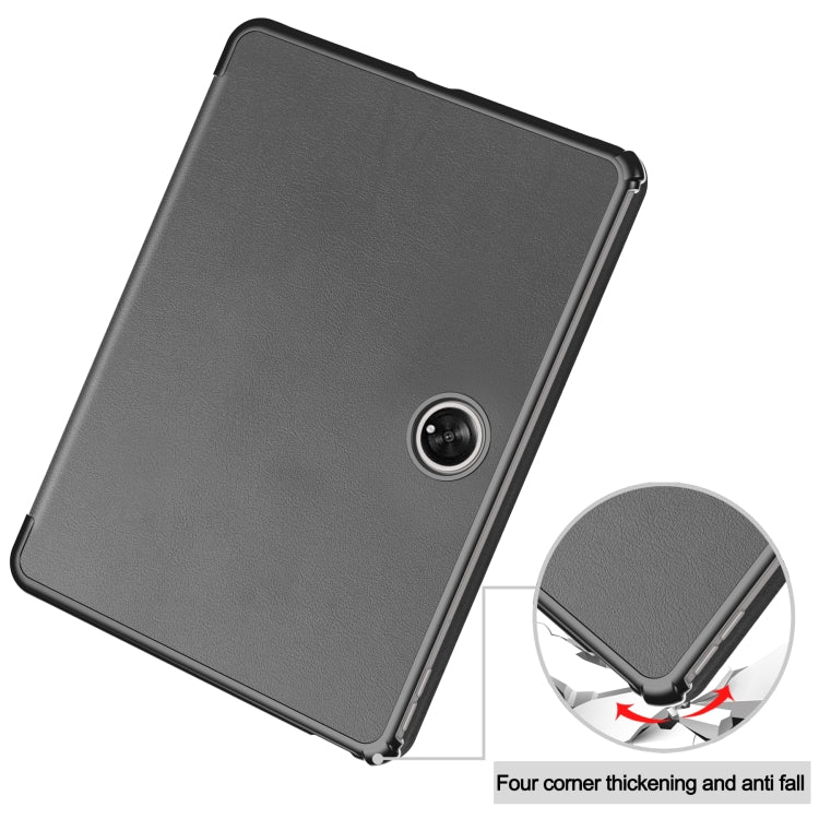 For OnePlus Pad Custer Pure Color 3-Fold Holder Smart Leather Tablet Case(Grey)