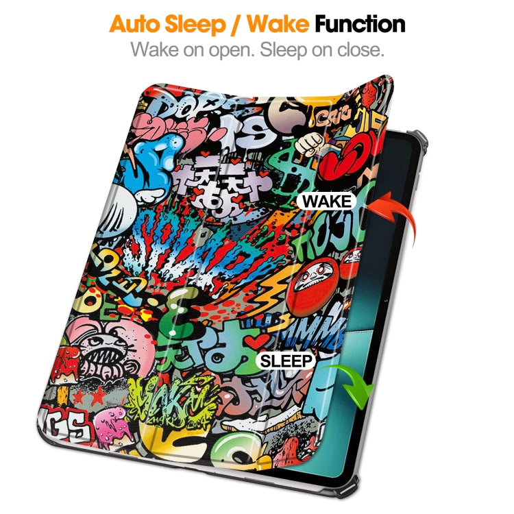 For OnePlus Pad Custer Painted 3-Fold Holder Smart Leather Tablet Case(Graffiti)