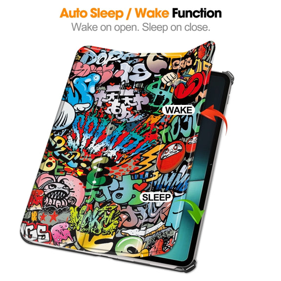 For OnePlus Pad Custer Painted 3-Fold Holder Smart Leather Tablet Case(Graffiti)