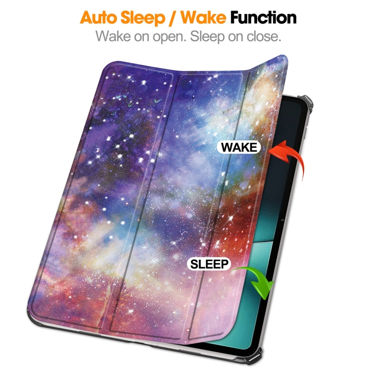 For OnePlus Pad Custer Painted 3-Fold Holder Smart Leather Tablet Case(Milky Way Nebula)