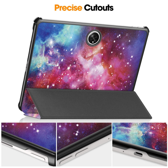 For OnePlus Pad Custer Painted 3-Fold Holder Smart Leather Tablet Case(Milky Way Nebula)