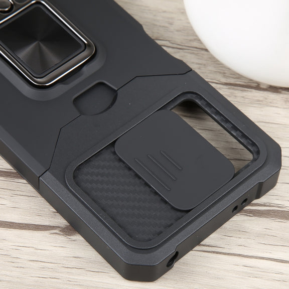 For Xiaomi Redmi Note 12 5G / Poco X5 Camera Shield Card Slot Phone Case with Ring Holder(Black)