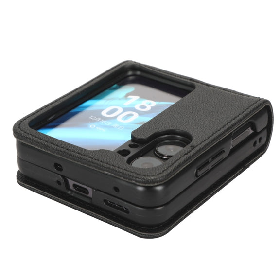 For OPPO Find N2 Flip Lambskin Leather Phone Case(Black)