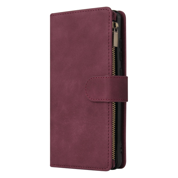 For Xiaomi Redmi Note 12 5G Global India / Poco X5 Multifunctional Multi-Card Wallet Phone Leather Case(Wine Red)