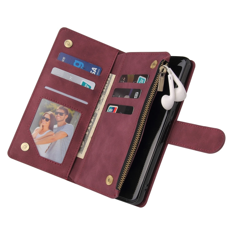 For Xiaomi Redmi Note 12 5G Global India / Poco X5 Multifunctional Multi-Card Wallet Phone Leather Case(Wine Red)