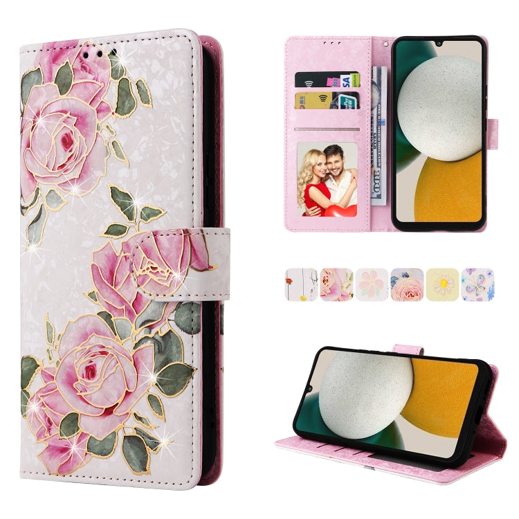 For Samsung Galaxy A34 5G Bronzing Painting RFID Leather Phone Case(Rose Flower)