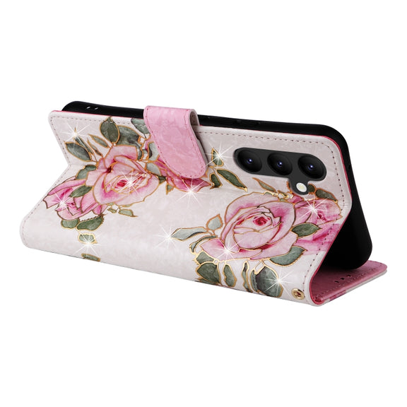 For Samsung Galaxy A34 5G Bronzing Painting RFID Leather Phone Case(Rose Flower)