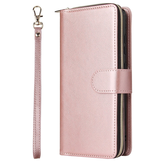 For Xiaomi Redmi Note 12 5G Global / Poco X5 9 Card Slots Zipper Wallet Bag Leather Phone Case(Rose Gold)