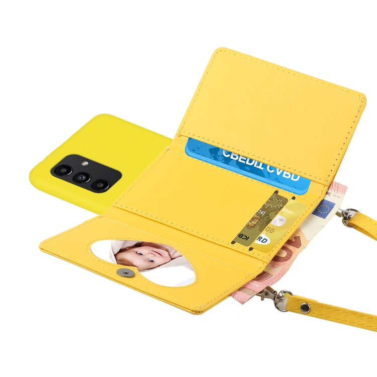 For Samsung Galaxy A14 5G Crossbody Lanyard Wallet Card Bag Phone Case(Yellow)