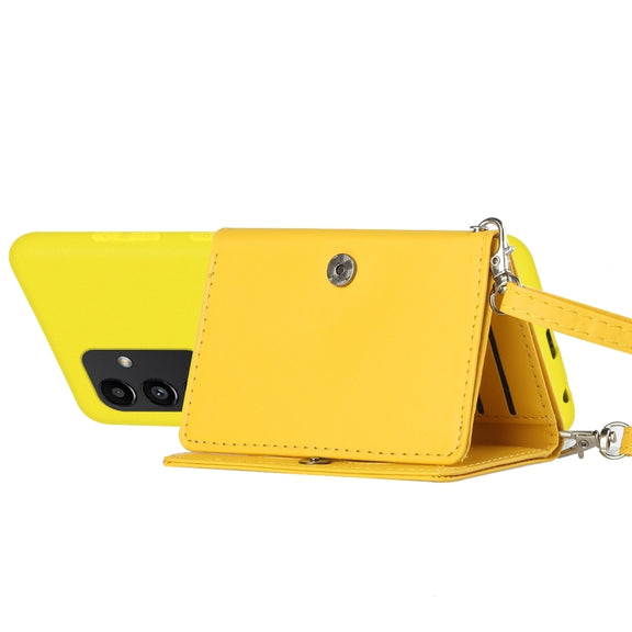 For Samsung Galaxy A14 5G Crossbody Lanyard Wallet Card Bag Phone Case(Yellow)