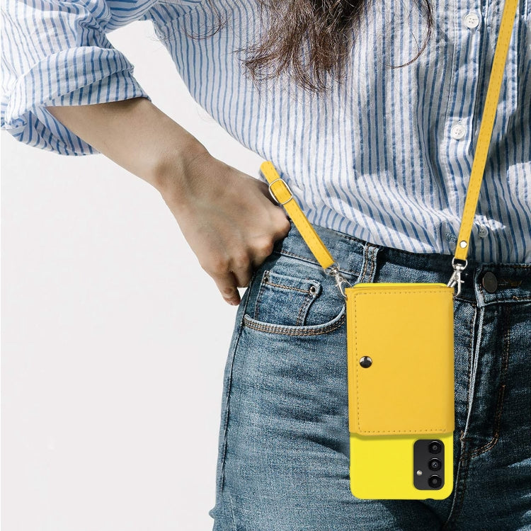 For Samsung Galaxy A14 5G Crossbody Lanyard Wallet Card Bag Phone Case(Yellow)