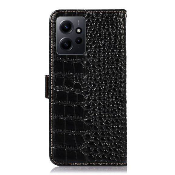 For Xiaomi Redmi Note 12 4G Global Crocodile Top Layer Cowhide Leather Phone Case(Black)