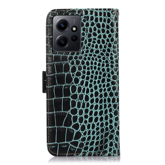For Xiaomi Redmi Note 12 4G Global Crocodile Top Layer Cowhide Leather Phone Case(Green)