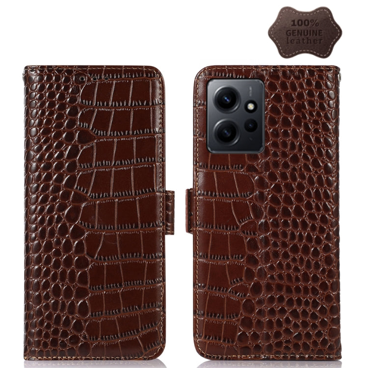 For Xiaomi Redmi Note 12 4G Global Crocodile Top Layer Cowhide Leather Phone Case(Brown)