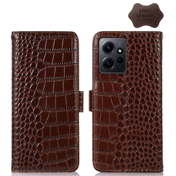 For Xiaomi Redmi Note 12 4G Global Crocodile Top Layer Cowhide Leather Phone Case(Brown)