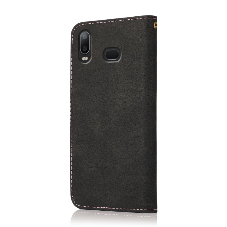 For Samsung Galaxy A10s Dual-color Stitching Leather Phone Case(Black Rose Gold)