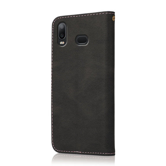 For Samsung Galaxy A10s Dual-color Stitching Leather Phone Case(Black Rose Gold)