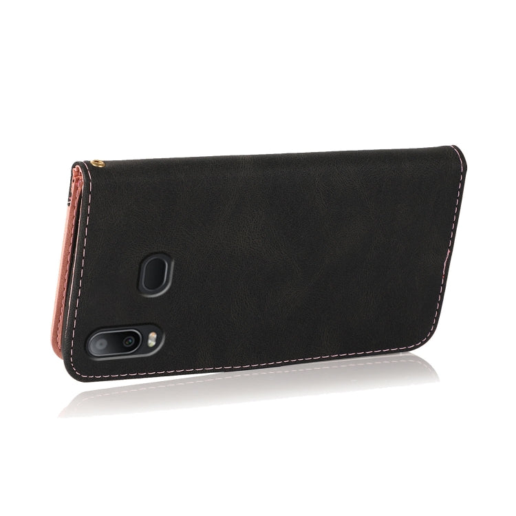 For Samsung Galaxy A10s Dual-color Stitching Leather Phone Case(Black Rose Gold)