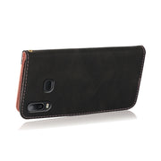 For Samsung Galaxy A10s Dual-color Stitching Leather Phone Case(Black Rose Gold)