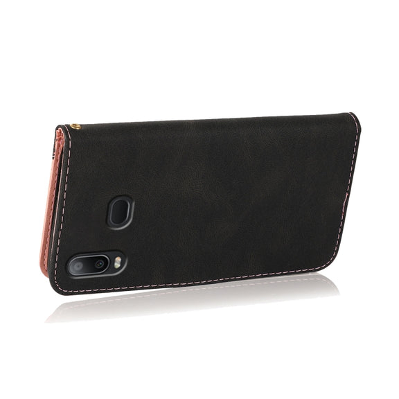 For Samsung Galaxy A10s Dual-color Stitching Leather Phone Case(Black Rose Gold)