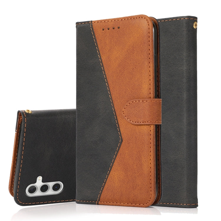 For Samsung Galaxy A14 / A04s Dual-color Stitching Leather Phone Case(Black Brown)