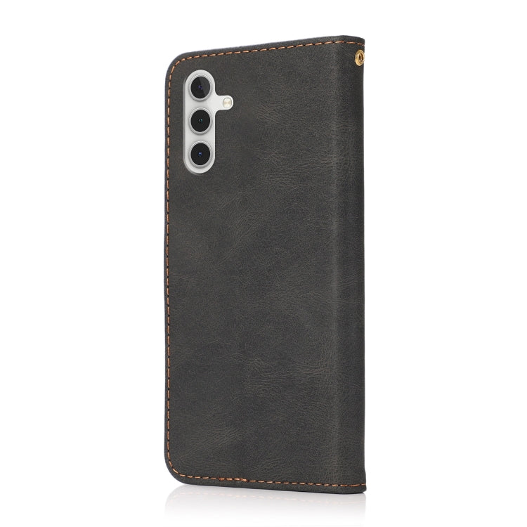 For Samsung Galaxy A14 / A04s Dual-color Stitching Leather Phone Case(Black Brown)