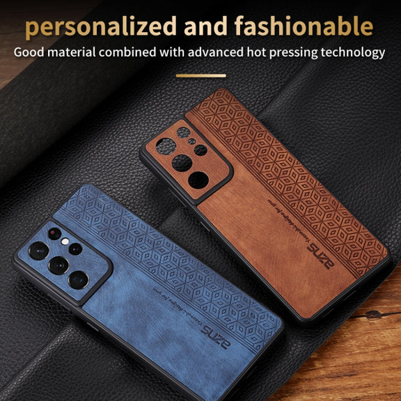 For Samsung Galaxy S21 Ultra 5G AZNS 3D Embossed Skin Feel Phone Case(Brown)