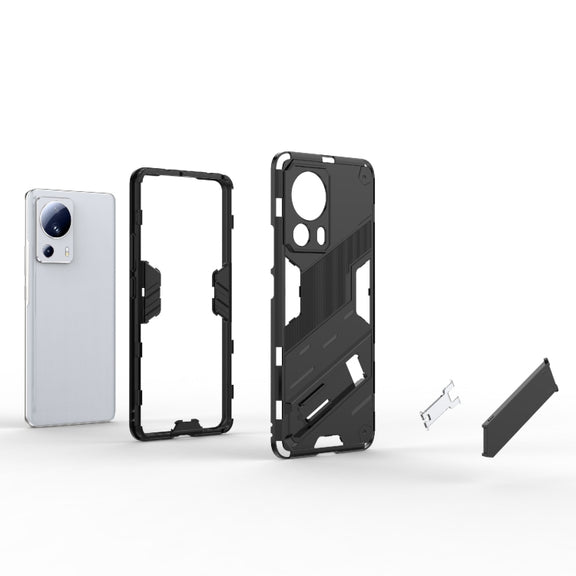 For Xiaomi 13 Lite Punk Armor 2 in 1 PC + TPU Shockproof Phone Case with Holder(Rose Red)