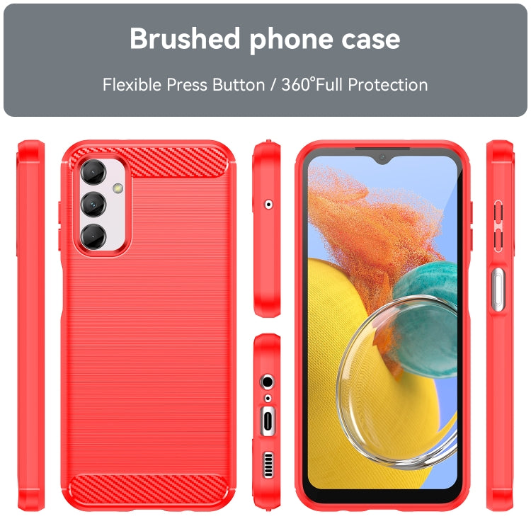 For Samsung Galaxy M14 5G Brushed Texture Carbon Fiber TPU Phone Case(Red)