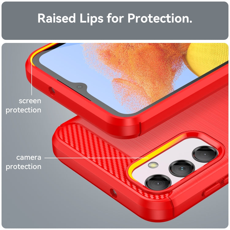 For Samsung Galaxy M14 5G Brushed Texture Carbon Fiber TPU Phone Case(Red)