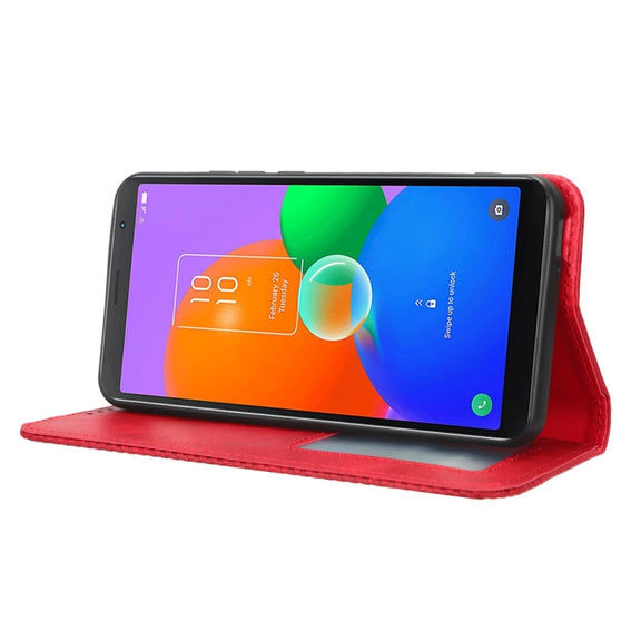 For TCL 403 Magnetic Buckle Retro Texture Leather Phone Case(Red)