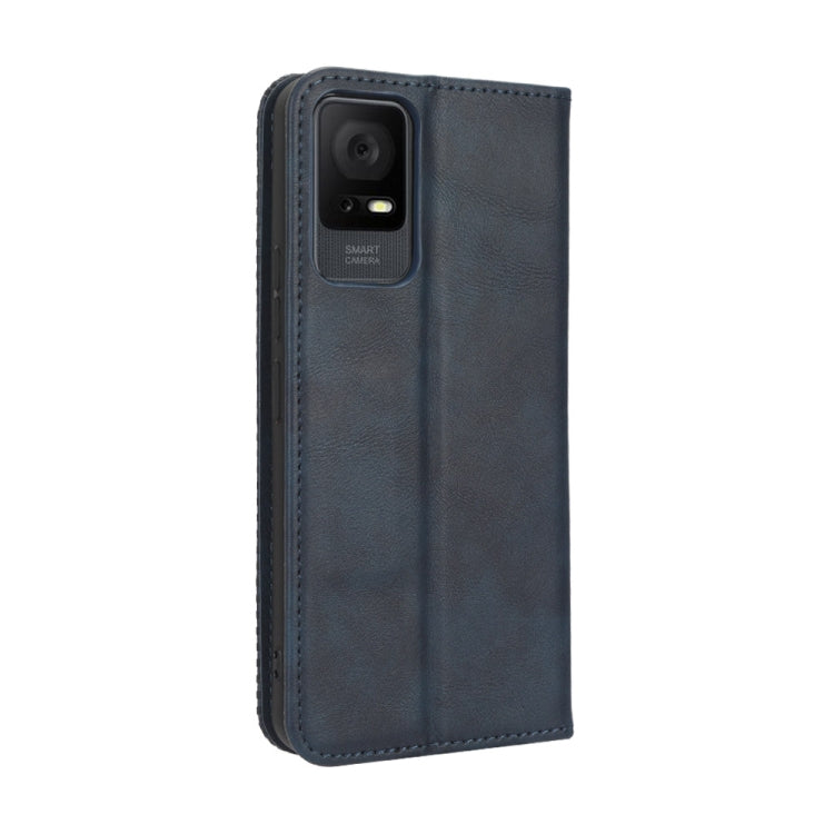 For TCL 408 Magnetic Buckle Retro Texture Leather Phone Case(Blue)